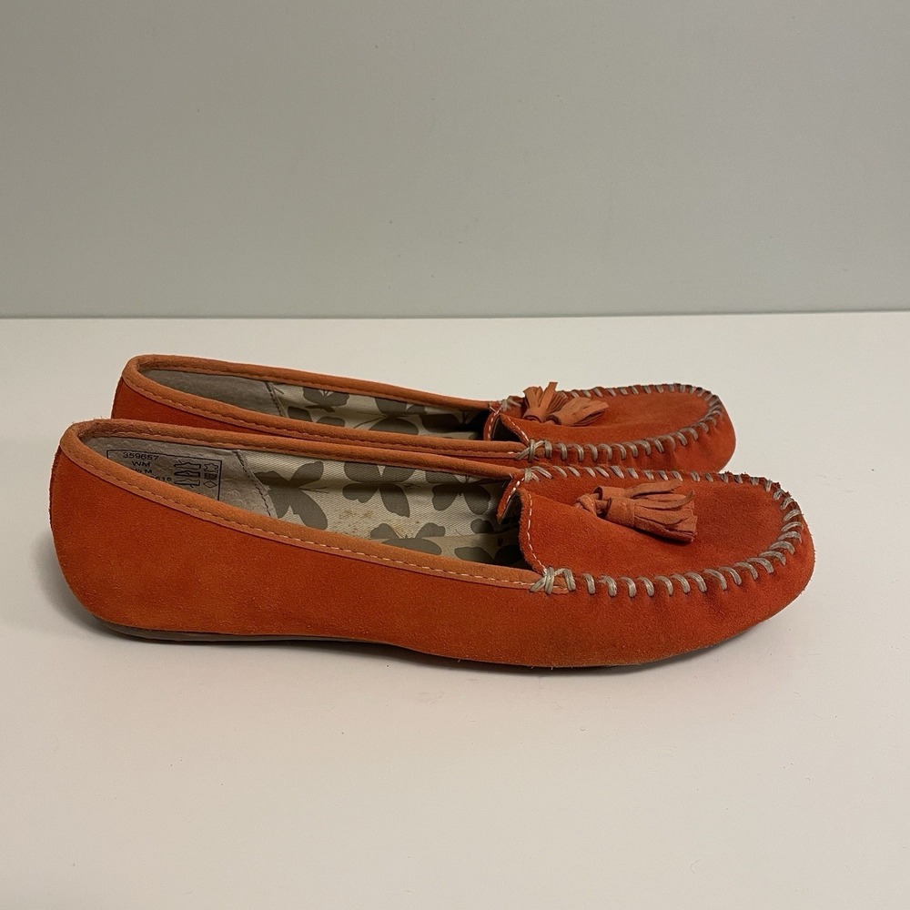 Lands End‎ Driving Moccasin Slip On Shoes Tassels Suede Orange 9.5M